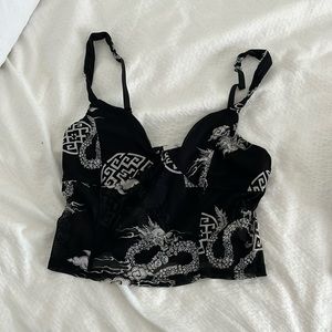 Mesh tank top with dragon designs